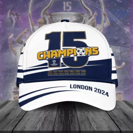 Real Madrid 15 UCL Champions London 2024 Classic Baseball Caps AOP, Gift For Fan, Summer Cap