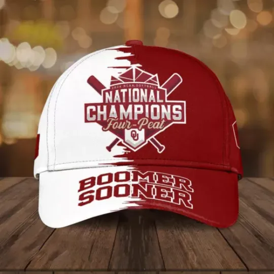 2024 NCAA Softball National Champions Four-Peat Oklahoma Sooners Baseball Caps AOP, Gift For Fan, Summer Cap