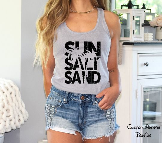 Summer Tank Top, Sun Salt Sand Beach Tank Top Shirts, Beach Tank Top, Ocean Tank Top, Comfort Colors Unisex Tank Top, Palm Trees Design Tank