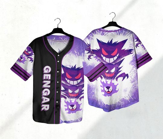 Gengar Baseball Jersey Shirt Ghost Gengar Jersey Japanese Anime Baseball Jersey Shirt Gifts