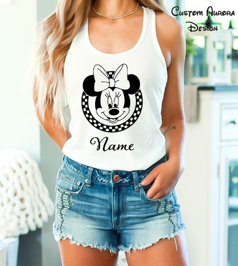 Personalized  Minnie Checkered Tank Top, Disney Tank Top, Disney Squad Tank Top, Disney Family Tank Top,Disney Checkered Circle Shirt