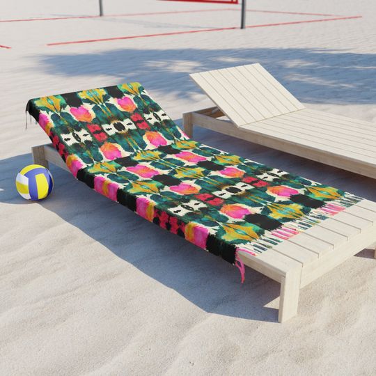 Watercolor Ikat Boho Beach Cloth | Fuschia, Gold, Green - Bridgette