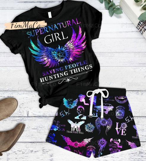 Supernatural Tshirt, Supernatural Shorts, Supernatural Set, Supernatural Summer Short, Stitch Tee Shirt, Supernatural Beach Short
