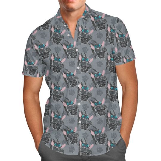 Superhero Stitch Hawaiian Shirt - Black Panther - Theme Park  Inspired Men's Button Down Short-Sleeved Shirt