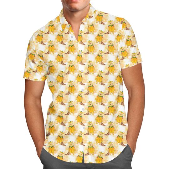 Pumpkin Pooh Hawaiian Shirt - Disney Inspired Men's Button Down Short-Sleeved Shirt