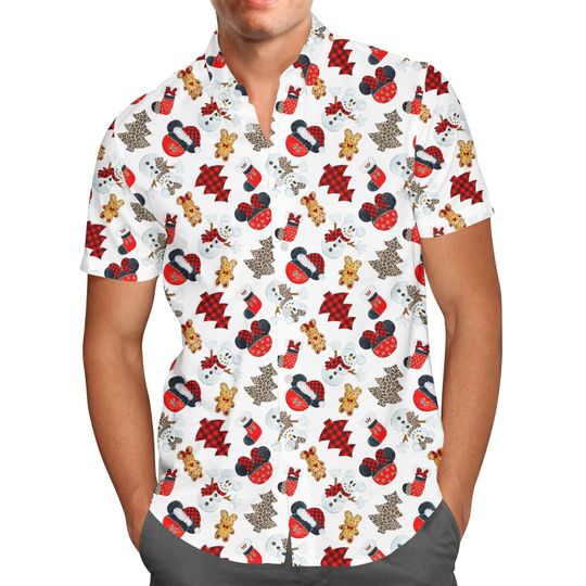 Buffalo Plaid Mouse Ears Christmas Hawaiian Shirt - Theme Park Inspired Men's Button Down Short-Sleeved Shirt