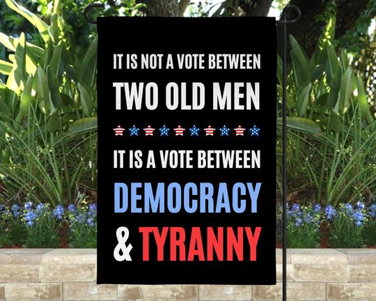 Democracy vs Tyranny Garden Flag, Election 2024, Vote Blue, Leftist Gift, Great for a Progressive Democrat, Political Activist