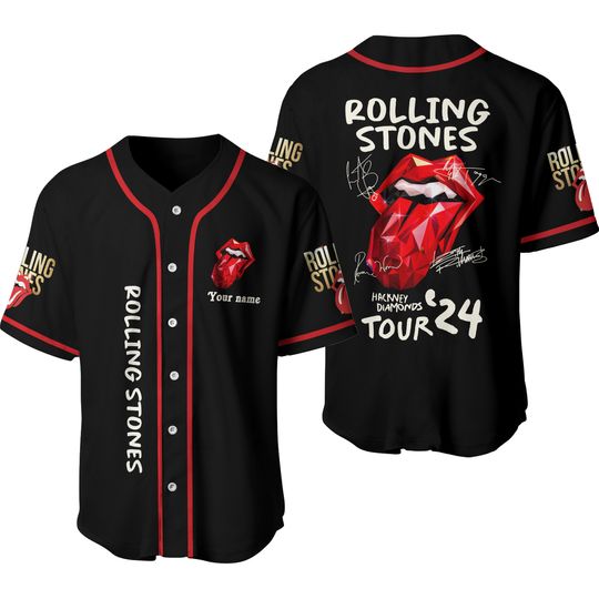 Personalized The Rolling Stones Hackney Diamonds Tour 2024 Black Baseball Jersey