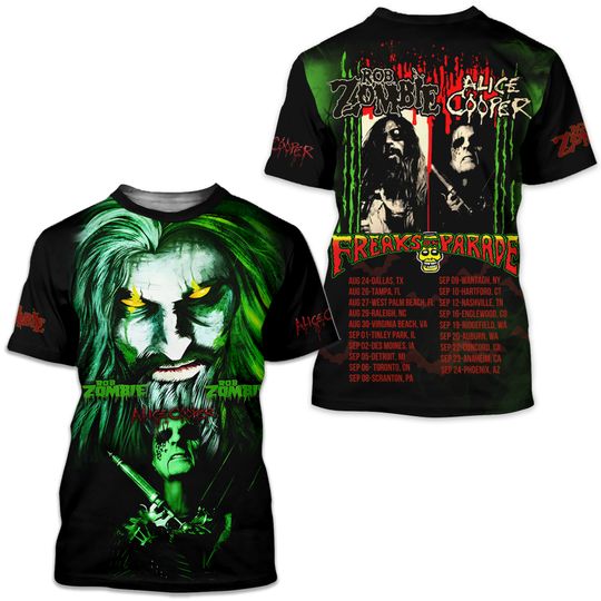 Rob Zombie and Alice Cooper Freaks on Parade 2023 Tour 3D T SHIRT