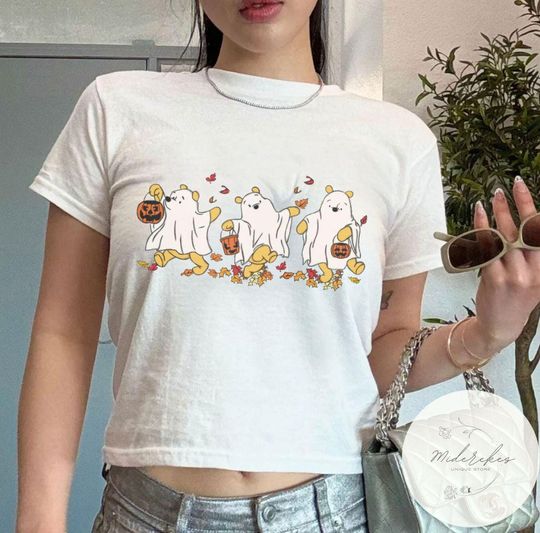 Halloween Disney Winnie the Pooh Ghost Pumpkin baby tee, Halloween Fall vibes Spooky season top womens t-shirt