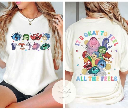 Two-sided Inside out 2 It's okay to feel all the feels shirt, Joy sadness anxiety emotion shirt, WDW Disneyland family group matching shirts