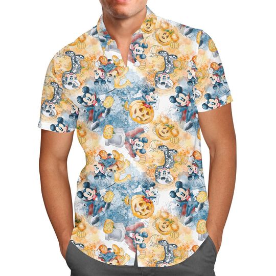 Mickey's Halloween Fun Hawaiian Shirt - Theme Park Inspired Men's Button Down Short-Sleeved Shirt