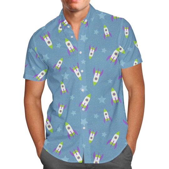Buzz Lightyear Space Ships Hawaiian Shirt - Theme Park Inspired Men's Button Down Short-Sleeved Shirt