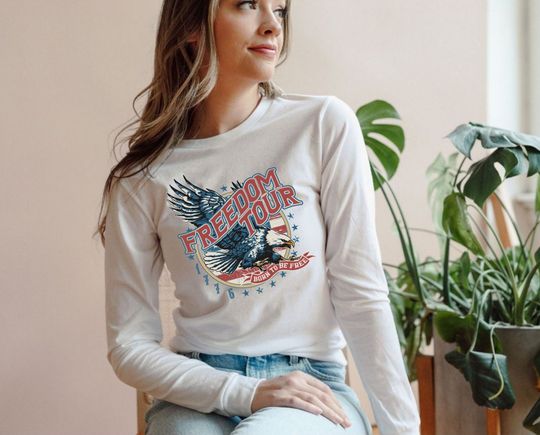 Freedom Tour Long Sleeve, Born to Be Free Shirt, American Eagle Tee, Independence Day Shirt, Patriotic Shirt, Memorial Day Shirt, USA Flag
