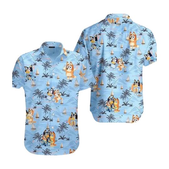 BlueyDad Hawaiian Shirt, BlueyDad Hawaiian Dad Life Button Down Short Sleeve Hawaiian for Men, Women, Kids, Trending Casual Fashion