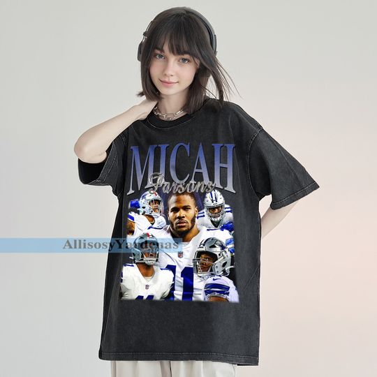 Micah Parsons Vintage T-Shirt, Outside linebacker Homage Graphic Unisex Short Sleeve, Bootleg Retro 90's Fans Washed Shirt Gift