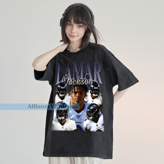 Lamar Jackson Vintage T-Shirt, Quarterback Homage Graphic Unisex Short Sleeve, Bootleg Retro 90's Fans Washed Shirt Gift