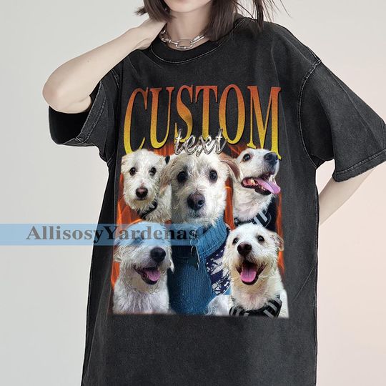 Custom PET Dog Cat Vintage shirt Personalized with Your Own Dog or Cat Portrait  Gift For Pet Owner Retro Tee Retro 90's Custom Shirt