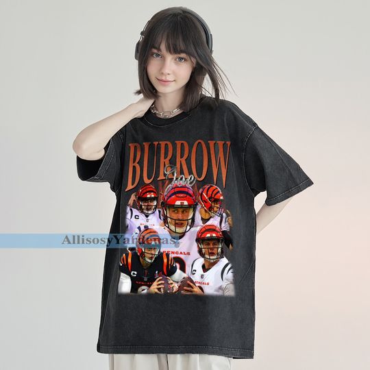 Joe Burrow Vintage T-Shirt, Quarterback Homage Graphic Unisex Short Sleeve, Bootleg Retro 90's Fans Washed Shirt Gift