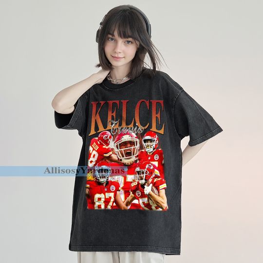 Travis Kelce Vintage T-Shirt, Tight End Homage Graphic Unisex Short Sleeve, Bootleg Retro 90's Fans Washed Shirt Gift