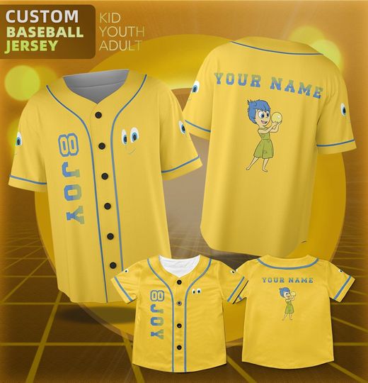 Joy emotion Inside Out  Custom Jersey Team, Personalized Inside Out Jersey, Inside Out 2 Baseball Shirt, Disney Pixar Shirt