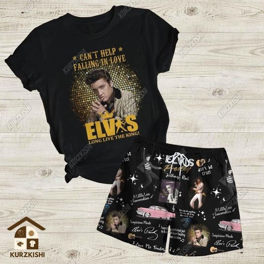 Elvis Presley Pajamas Set, Elvis Presley Shirt Shorts Set, Elvis Presley Holiday Pajamas, Elvis Presley Shorts, Elvis Presley Gift