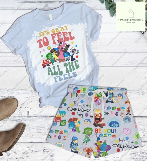 Inside Out T-Shirt And Shorts, It's Okay To Feel All The Feels Shirt, Inside Out Tee, Inside Out Characters, Inside Out Emotion Shirt