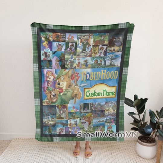 Custom Robin Hood 1973 Blanket, Robin Hood Personalized Name Blanket, Disney Animals Boy Gifts