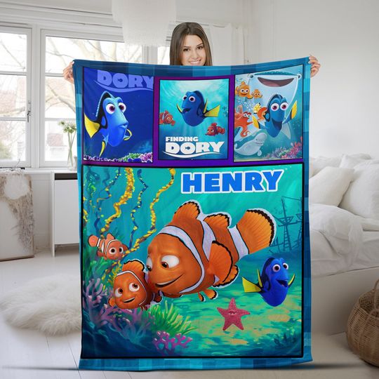 Disney Pixar Finding Nemo Blanket,Custom Name Finding Dory Baby,Baby Birthday Gift