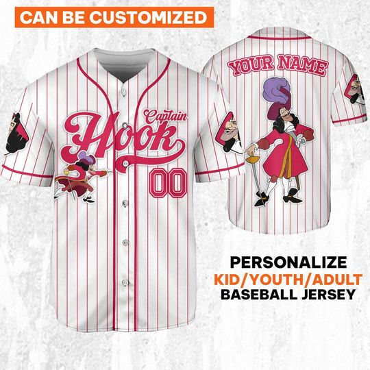 Custom Disney Captain Hook Simple Stripe Jersey, Disney Baseball Team Outfit, Toy Story Jersey Gift