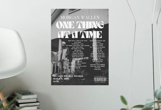 Retro Black and White Wallen Western One Thing At A Time Song Poster, Gift, Wall Art Posters, Preppy Girly Dorm Room, Dorm Decor, Room Decor