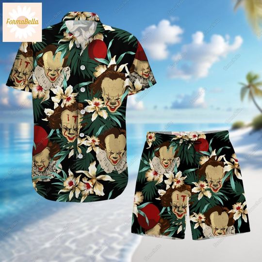 Halloween Pennywise Hawaiian Shirt, Pennywise Mens Shorts, Pennywise IT Shirt, Pennywise Button Shirt, Pennywise Beach Shorts