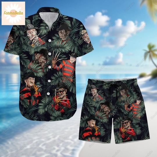 Halloween Freddy Krueger Hawaiian Shirt, Freddy Krueger Shorts, Nightmare Elm Street Shirt, Halloween Shorts Men, Krueger Button Shirt