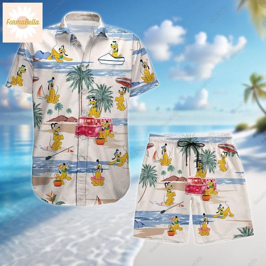 Halloween Pluto Hawaiian Shirt, Pluto Dog Shorts Men, Disney Pluto Button Shirt, Pluto Summer Shirt, Pluto Beach Shorts, Vacation Tee