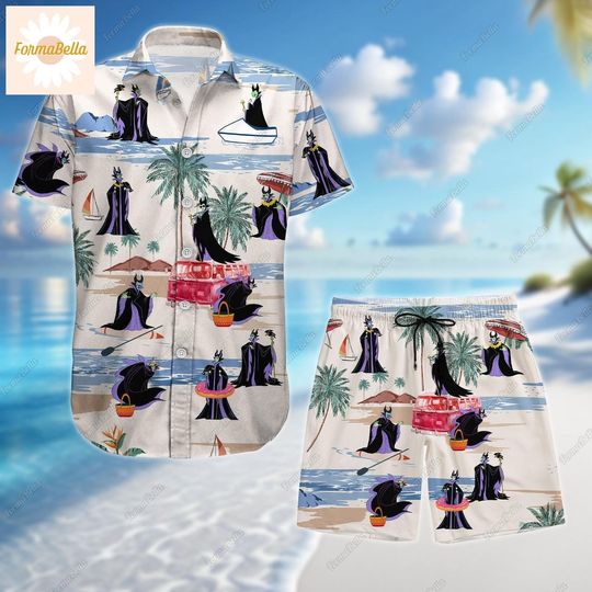 Halloween Maleficent Hawaiian Shirt, Maleficent Summer Beach Shirt, Button Up Shirt, Maleficent Shorts, Disney Villains Hawaii Shirt