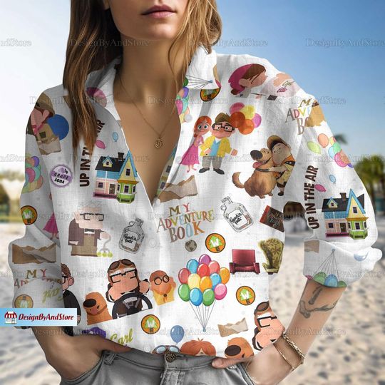 His Carl Her Ellie Shirt, Carl Ellie Women's Blouse Shirt, Couple Linen Blouse, Couple Women Blouses, Carl Ellie Shirt, Button Shirt