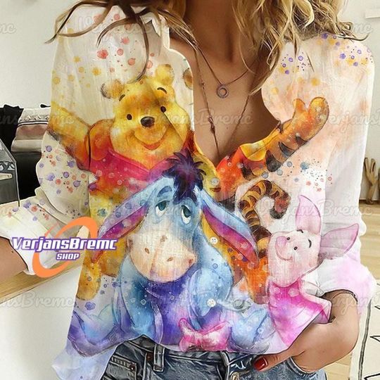 Winnie The Pooh Shirt, Winnie The Pooh Women's Blouse Shirt, Pooh Linen Shirt, Eeyore Linen Shirt, Disneyland Shirt, Disney Matching Shirt