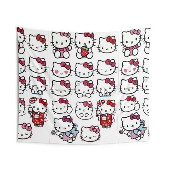 Hello Kitty Indoor Wall Tapestries, Cute Cat Decor, Kids Room Wall Art, Kawaii Animal Tapestry, Nursery Decoration, Perfect Gift for Kids