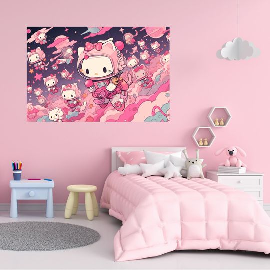 Hello Kitty Poster, Cute Wall Print, Hello Kitty Gifts, Poster for Kids Room, Wall Decor, Gift for Kids, Gift for Daughter, Japanese Anime