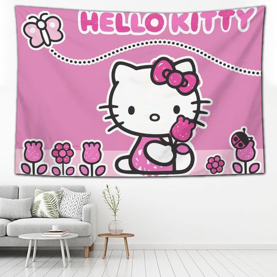 Hello Kitty Tapestry Decoration Flag, Living Room Wall Hanging, Girls Pink Dormitory Bedroom, Wall Carpets