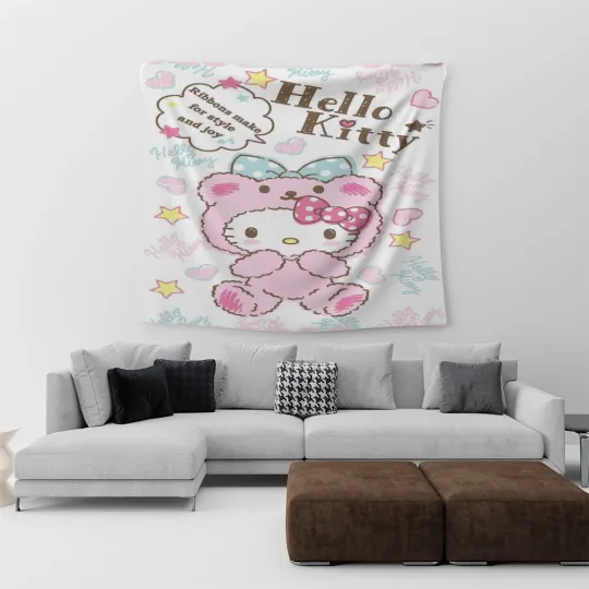 Sanrio Hello Kitty Tapestry, Cute Background Kawaii Tapestry, Wall Hanging for Room Decor, Girl Dormitory Wall, Children Party