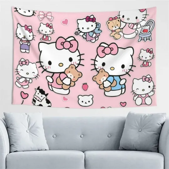 Hello Kitty Tapestry, Microfiber Multi-size Wall Decoration, Bedside Curtain, Party Atmosphere Decoration, Birthday Party Special