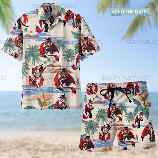 Hazbin Hotel Charlie Hawaiian Shirt Short, Hazbin Hotel Tropical Short, Charlie Hazbin Hotel Button Shirt, Helluva Boss Aloha Shirt