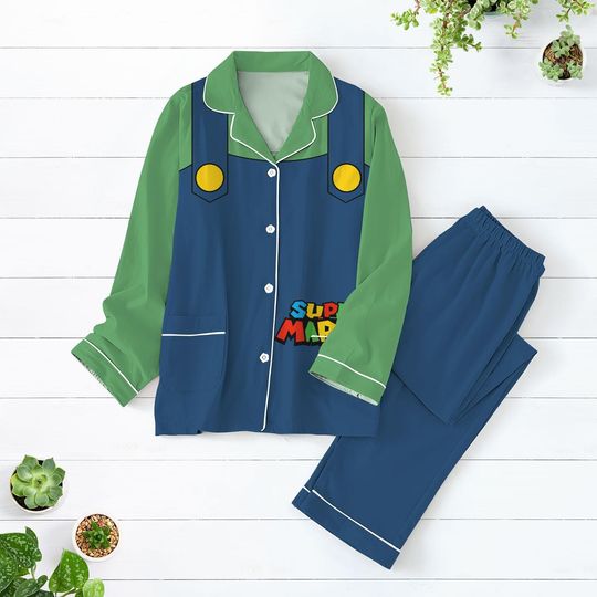 Luigi Pajamas Set, Super Mario Pajamas, Family Mario Sleeve Pajama, Super Daddio Pajamas Women, Gaming Night Pajamas, HP Thick Pajamas