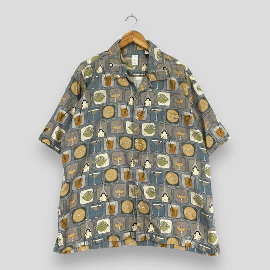 Vintage BURMA BIBAS Hawaii Silk Shirt Large 1990s Hawaiian Beach Party Abstract Orange/Lime Juices Psychedelic Button Up Shirt