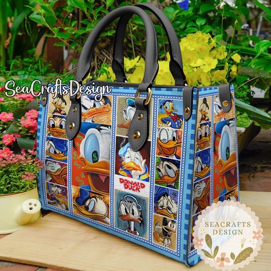 Donald Duck Vintage Leather Handbag, Donald Duck Leather Top Handle Bag, Gifts for her