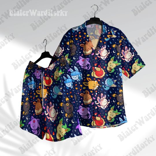 Eevee Evolution Galaxy Hawaiian Shirt Cute Type Aloha Shirt Galaxy Shirt Anime Shirt Eevee Gifts