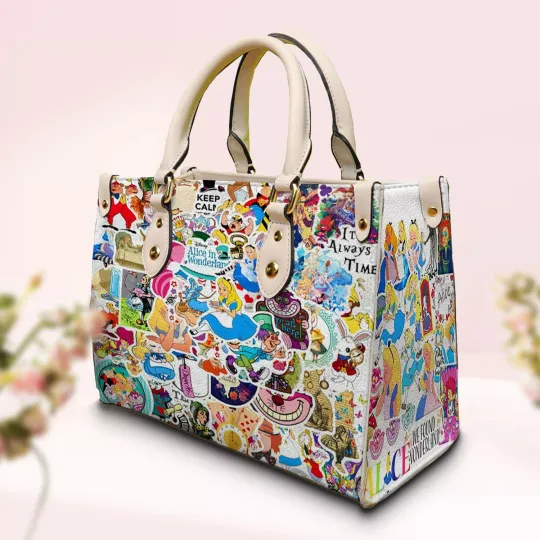Alice In Wonderland Women Leather Hand Bag Fan-made Leather Bag Gift