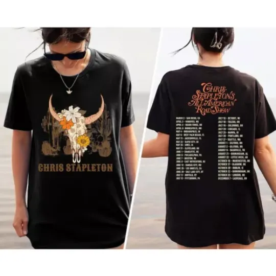 Chris Stapleton Tour 2024 Double Sided Shirt, Music Tour Shirt, Music Merch for Fans, Gift for Fans, Music Short Sleeved Shirt