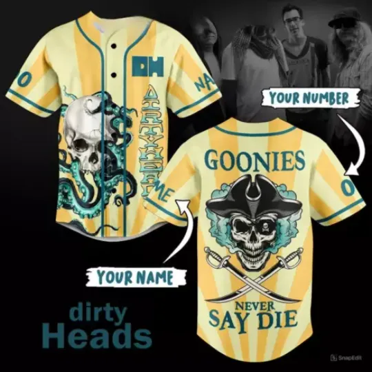 The Dirty Heads Goonies Never Say Die Personalized Baseball Jersey | Music Tour Outfit | Summer Streetwear For Unisex